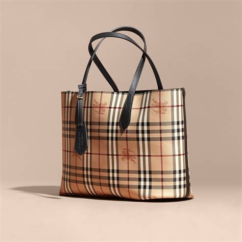 Burberry Medium Leather Haymarket Check Tote